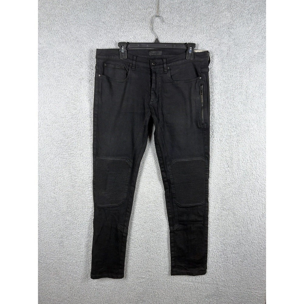 Belstaff Men's Jeans 34x30 Black Moto Biker Slim Leg Ribbed Knee Zip Pocket